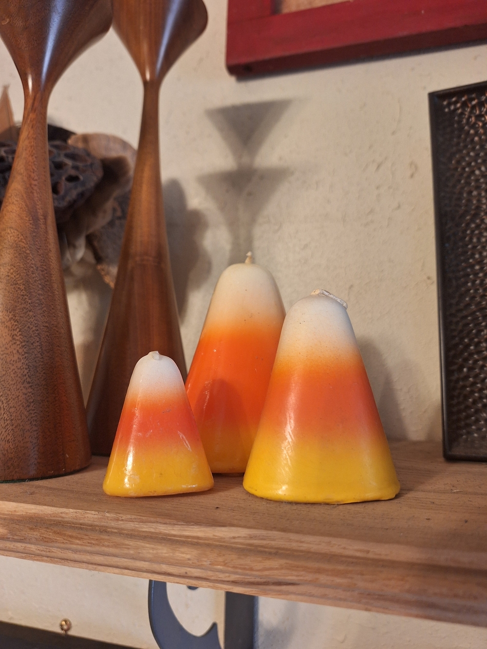 Vintage Candy Corn Cone Candles Halloween Decor Set Of 3